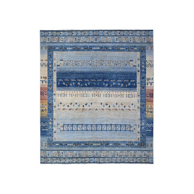 Tapis oriental rectangulaire bleu en laine noué à la main 8 pi 3 po x 9 pi 6 po - MOA10288789
