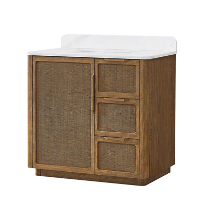 Busan 36" Single Bath Vanity in Oak Classic Brown with White Quartz Stone Top