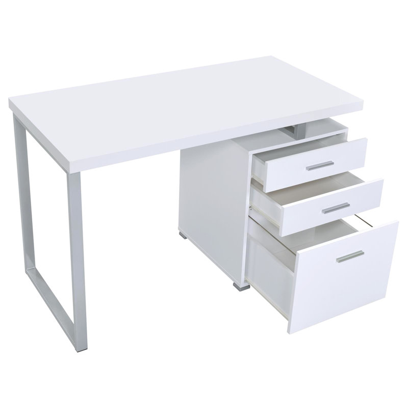 Bureau moderne blanc avec beaucoup de rangement et un aspect de travail chic, rectangulaire et élégant