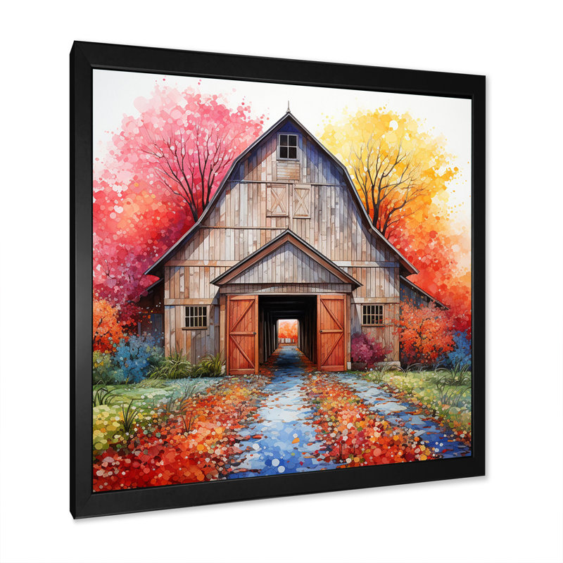 Impression sur toile Barn Symmetry Pointillism I, H 24 po x l 24 po x P 1 po, Cadre simple noir
