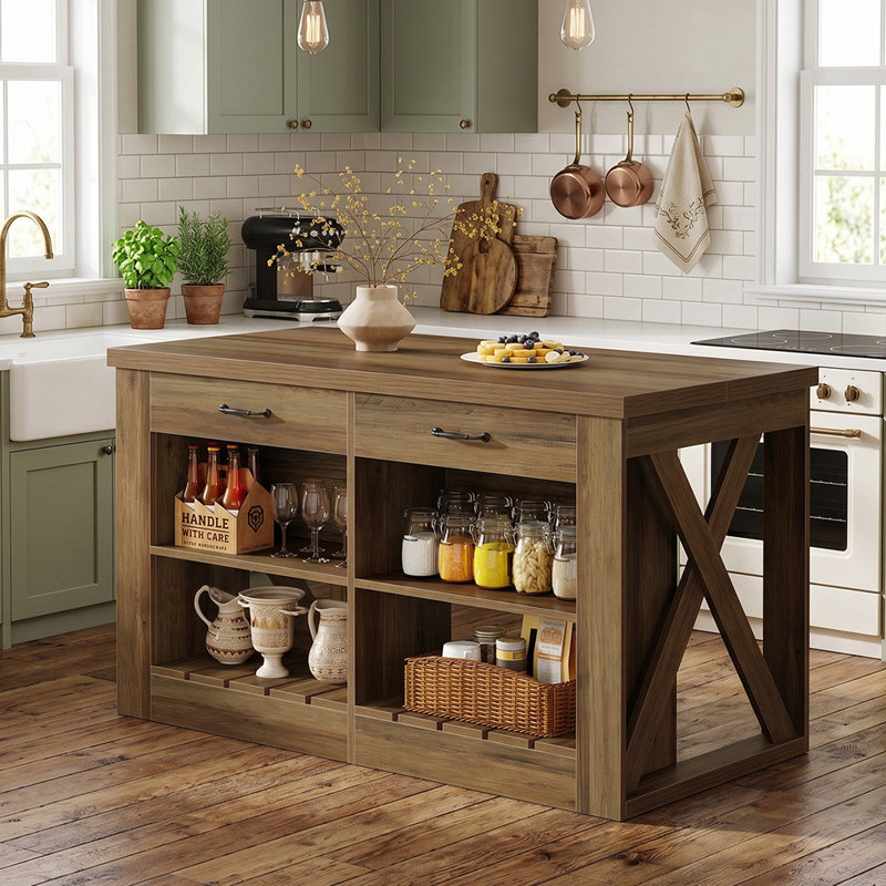 Grand îlot de cuisine 55 po avec rangement et tablette