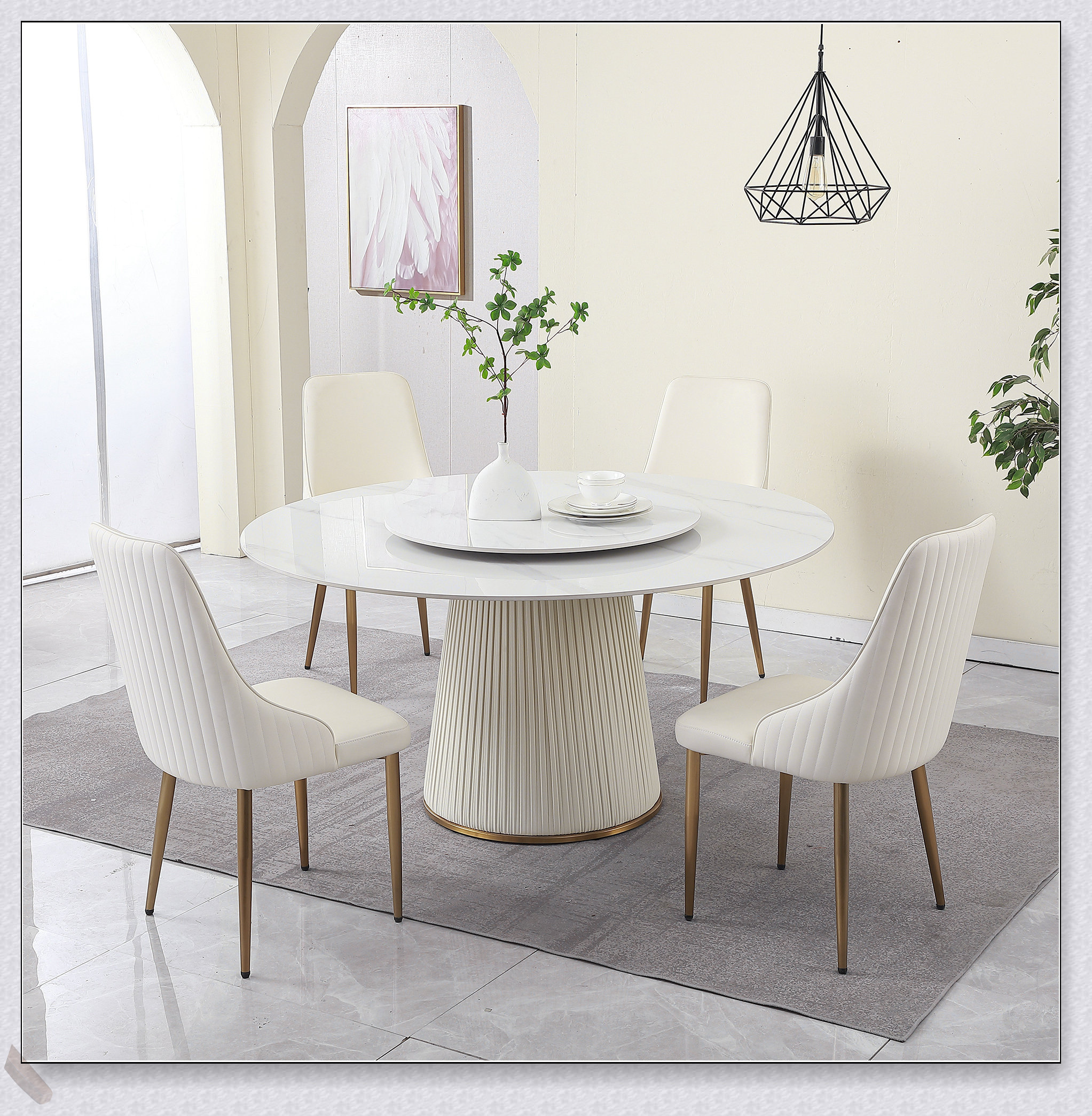 Hokku Designs Modern Sintered Stone Dining Table with Rotating ...
