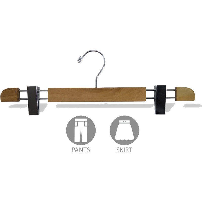 Cintre en bois avec pinces pour jupe / pantalons, Naturel
