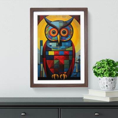 Owl Constructivism - Single Picture Frame Print on Wood