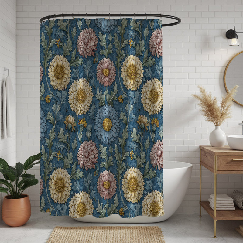 Rideau de douche Midnight Bloom - Décoration de salle de bain romantique rétro, H 72 po x l 71 po