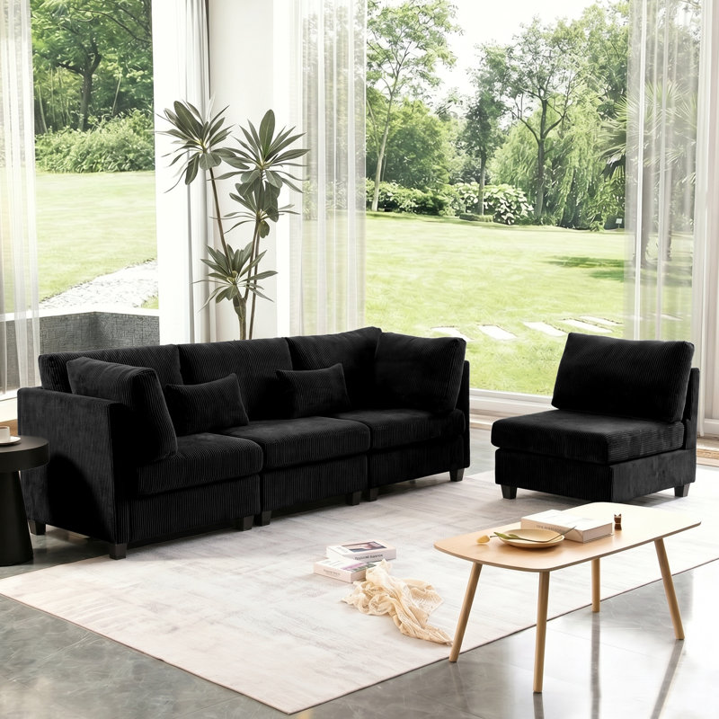 Canapé modulaire 126,8 po Comfy Cloud Couch, Velours côtelé noir