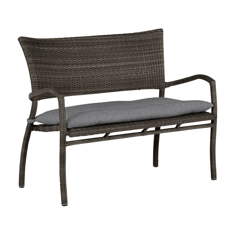 Skye Wicker Garden Bench, Black Walnut, Cabana Midnight Stripe Sunbrella®, Welt