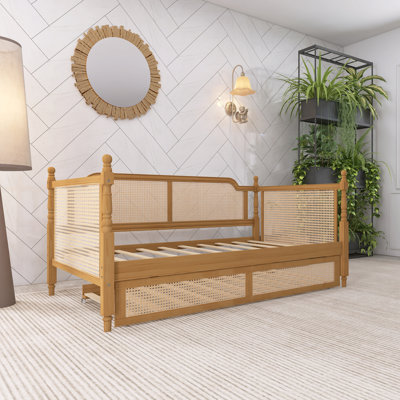 Twin Size Walnut Rattan Daybed With Twin Size Trundle by Bay Isle Home