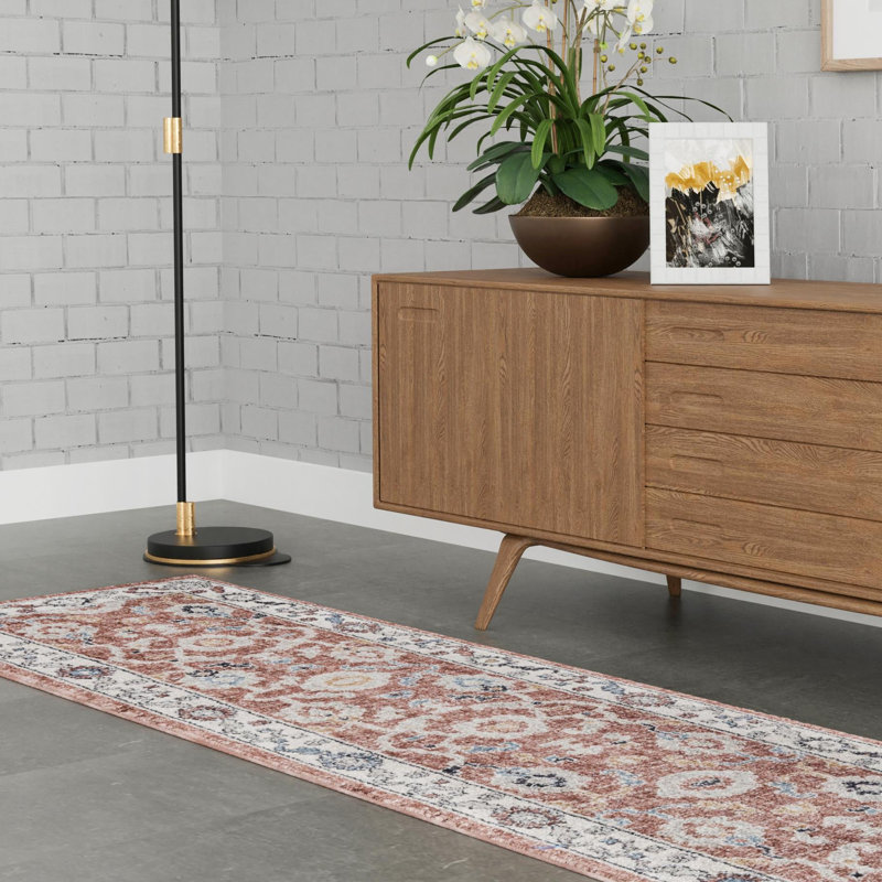 Tapis traditionnel gris foncé beige, Tapis de couloir 2 pi x 8 pi