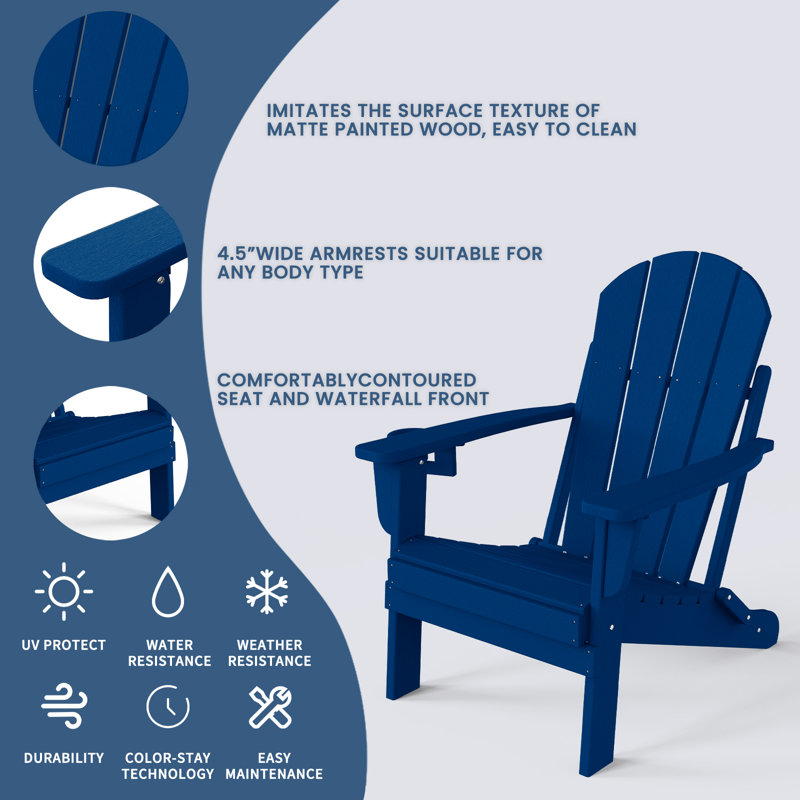 Bethune Foldable Outdoor Adirondack Chair, Navy Blue