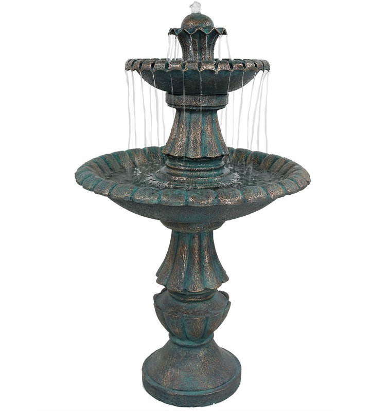 Fontaine d'extérieur traditionnelle en polyrésine vert foncé à 2 niveaux Alvis Nouveau