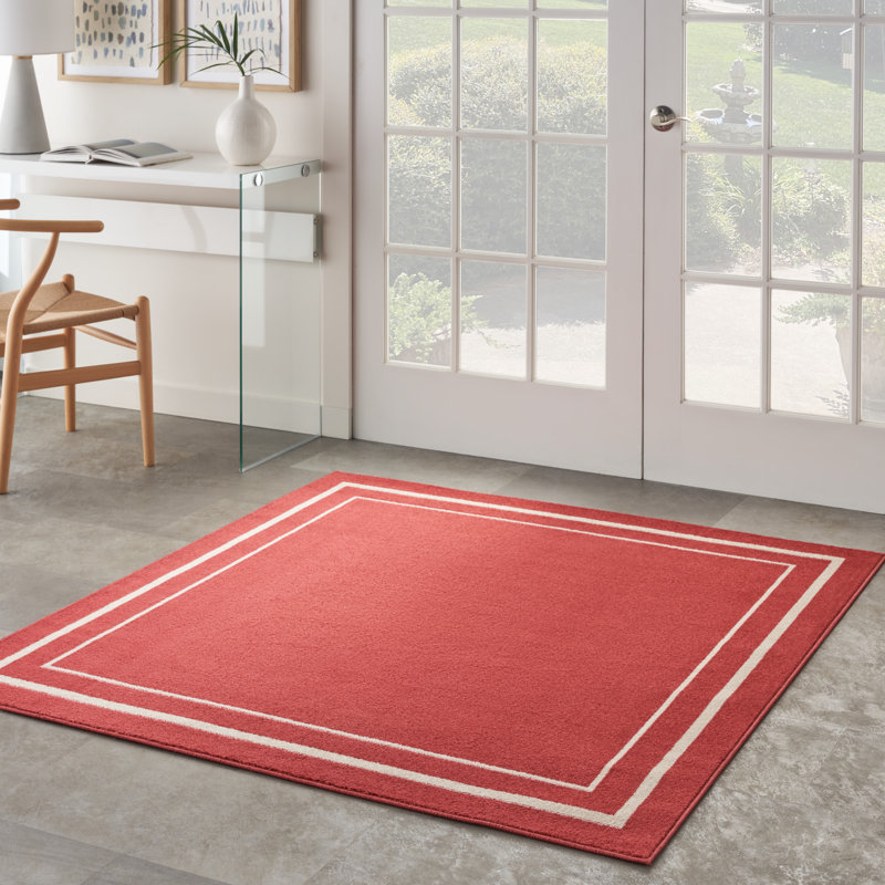 Argentino Abstract Machine Woven Chenille Indoor/Outdoor Area Rug in Red, Square 5'