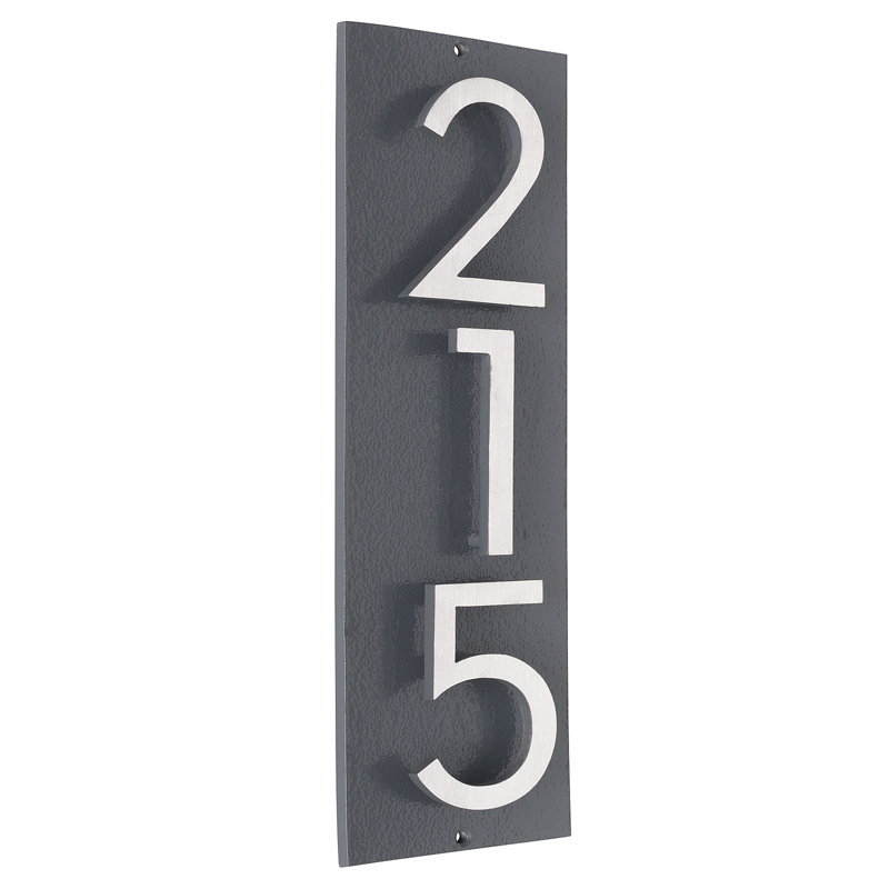 Plaque d’adresse murale flottante linéaire, Gris, Nickel satiné deux tons, Oui