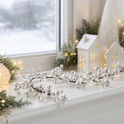 Guirlande de boules de Noël artificielles de 1,80 m, guirlande de perles flexible pour foyer, escalier, décoration de fêtes de mariage.
