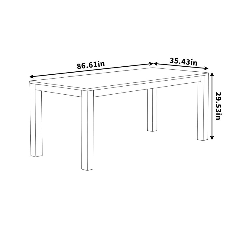 Black solid wood dining table rectangular home, 29.53"H x 86.61"L x 35.43"W
