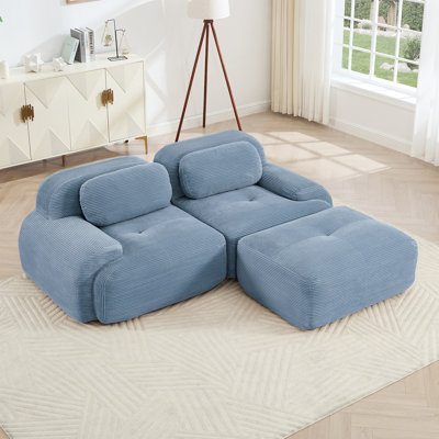 Canapé en forme de L de 82 po en tissu Softcorduroy de conception modulaire avec plusieurs combinaisons d'accoudoirs incurvés sans assemblage requis Éponge à haute résilience convenant aux salons, aires de repos, chambre à coucher, bleu
