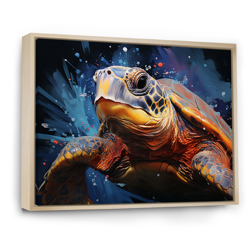 Représentation d'un voyage aquatique de tortues I sur toile, Cadre naturel flottant, H 12 po x l 20 po x P 1 po