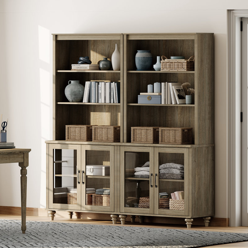  Ensemble de 2 bibliothèques à 5 niveaux avec bibliothèque Scarlett, Gris délavé
