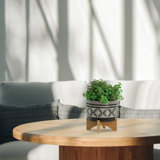 St. Charles Ceramic Planter with Wooden Stand - Modern Decorative Pot for Indoor Plants