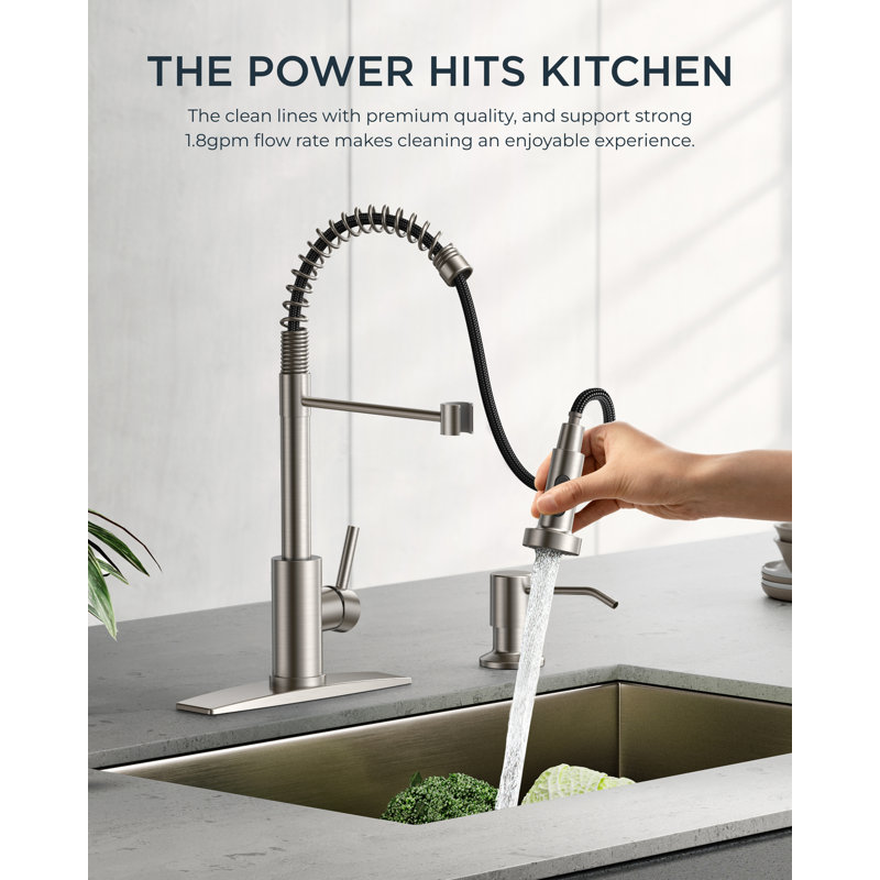 Kitchen Faucet with Pull Down Sprayer, Stainless Steel Kitchen Faucet, Utility Single Handle Spring Sink Faucets 1 or 3 Hole, Kitchen Faucets for Farmhouse Camper Laundry Rv Bar
