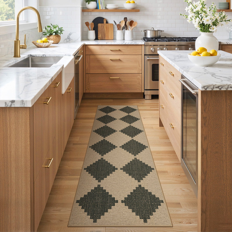 Machine Washable Outdoor Rug, Non-Slip Diamond 2X6 Runner Rug, Runner 2' x 6'