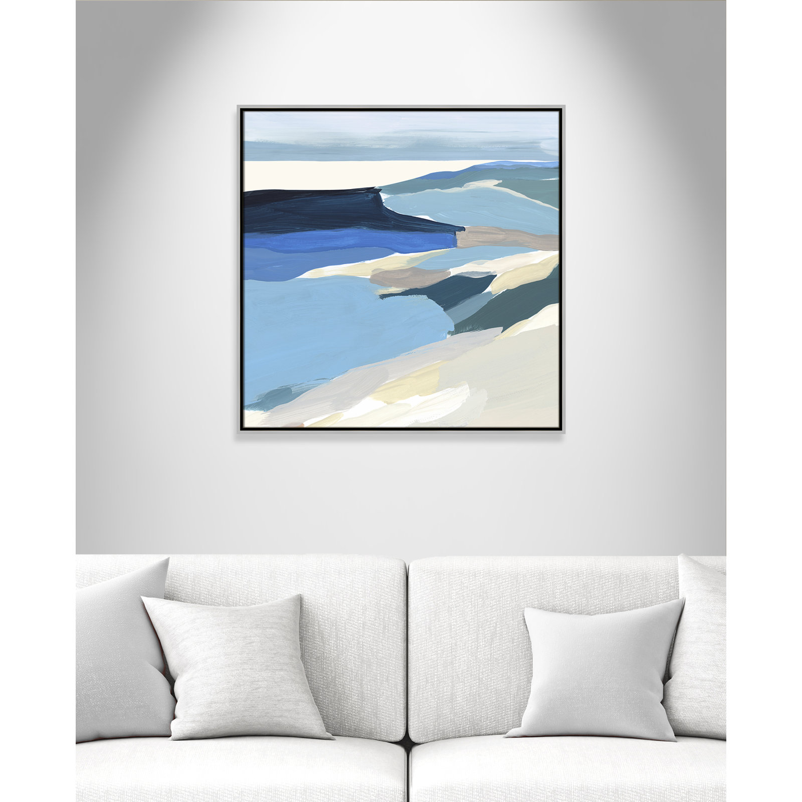 Decker "Graham Lake II" Painting, 31.5" H x 31.5" W x 2" D, Silver Framed Canvas