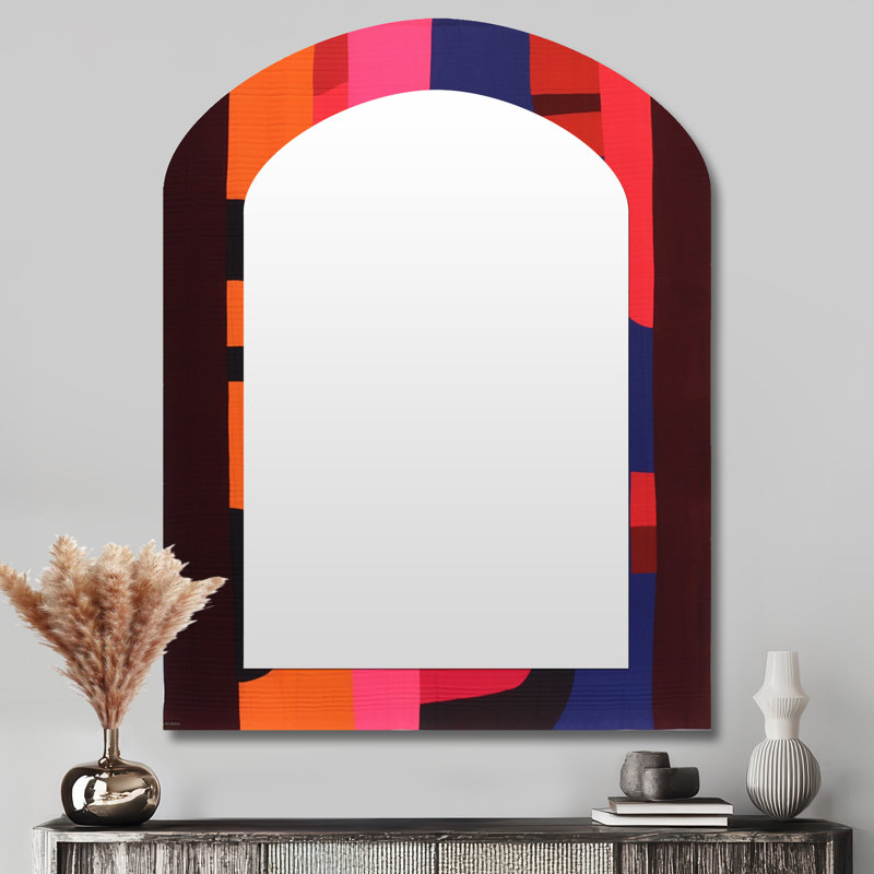 Midnight Melodies Retro 70s Purple Orange II - Shapes Asymmetrical Unique Mirror, Brown Arch Large Wall Mirror, Printed Metal Art
