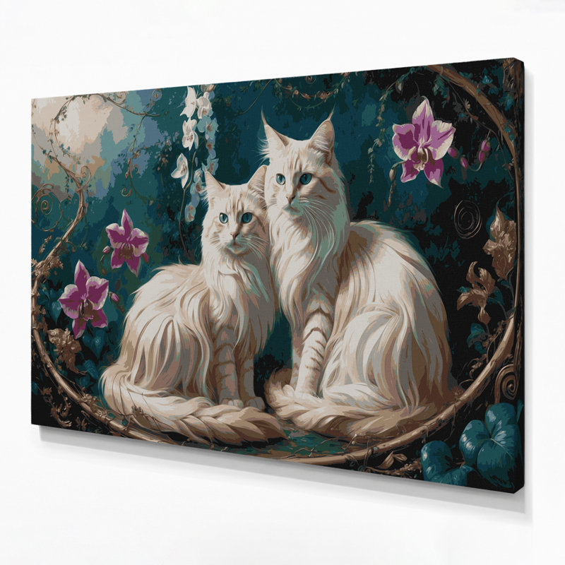Chats, art balinais sur toile bleu, H 11 po x l 14 po