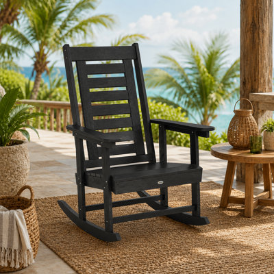 Ensemble de bascule de patio à lattes en PEHD à dossier haut avec accoudoirs larges 2 pièces Coastal Inspired