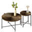 Ensemble de table basse et de table d'appoint 2 pièces à motif Radial en MDF imperméable avec housse en PVC Pattes cylindriques en métal noir patiné au charme rustique noyer foncé