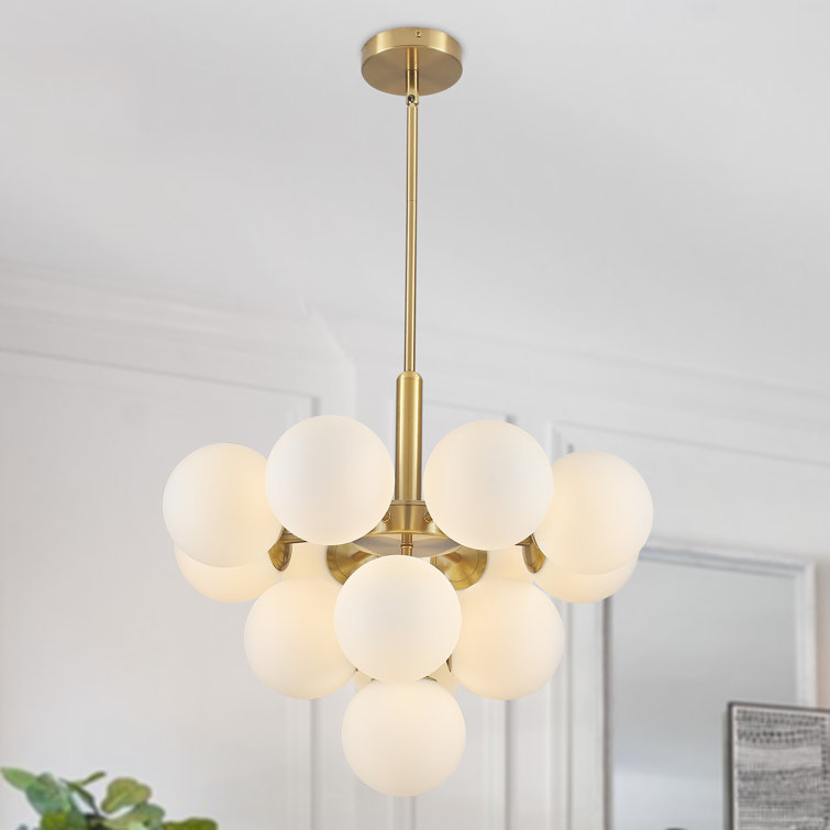 13 - Light Dimmable Modern Sputnik Atomic Tiered Cluster Globe Bubble Chandelier with Opal Glass Globe
