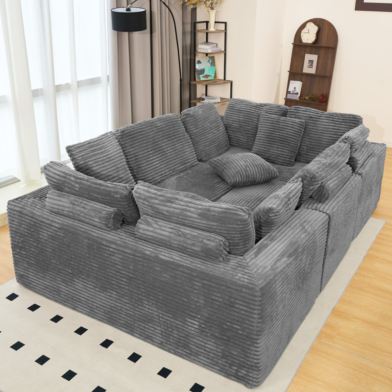 Canapé modulaire en U en velours côtelé à compression de 135 pouces pour la maison