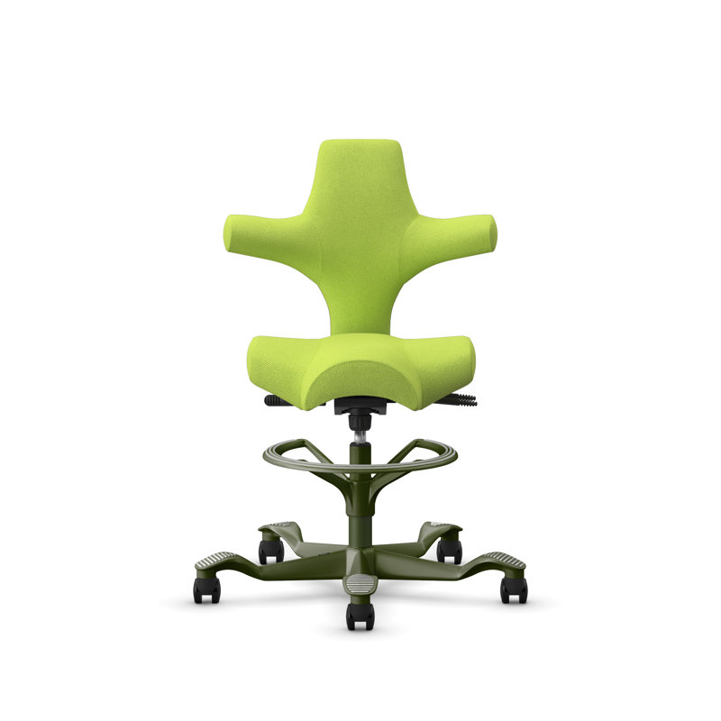 Fauteuil réglable en hauteur avec repose-pieds HœG Capisco, Vert mousse, Vert vif 