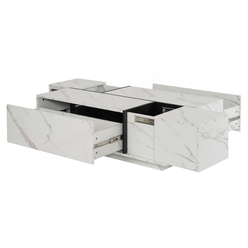 Table basse rectangulaire à plateau coulissant avec 2 tiroirs et 2 rangements cachés pour le salon 47,2 po (blanc)