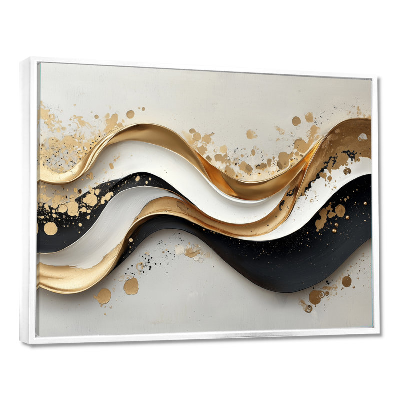 Art mural sur toile transitionnel moderne Goldern, Impression encadrée flottante, H 24 po x l 32 po, Blanc