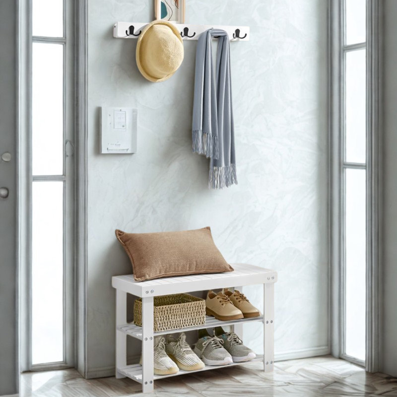 9 Pair Shoe Storage Bench, White