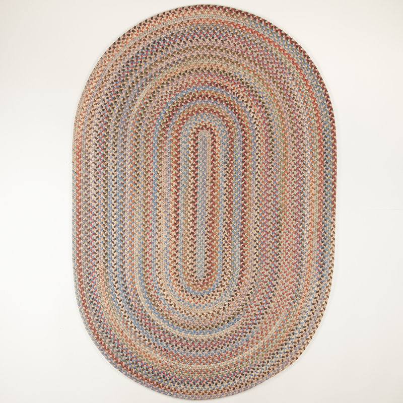 Tapis beige / rose / bleu en laine tressé à la main Elberta, Ovale 8 pi x 11 pi