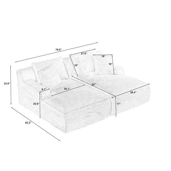 Mercer41 Double méridienne compressible bleue en velours côtelé 2 ...