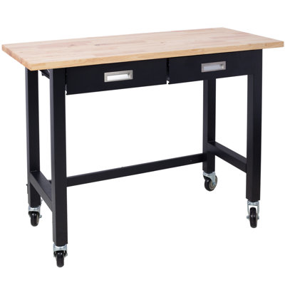 Établi 48 po, établi avec rangement de tiroir, table de travail robuste en bois de bambou avec roulettes pour le bureau à domicile