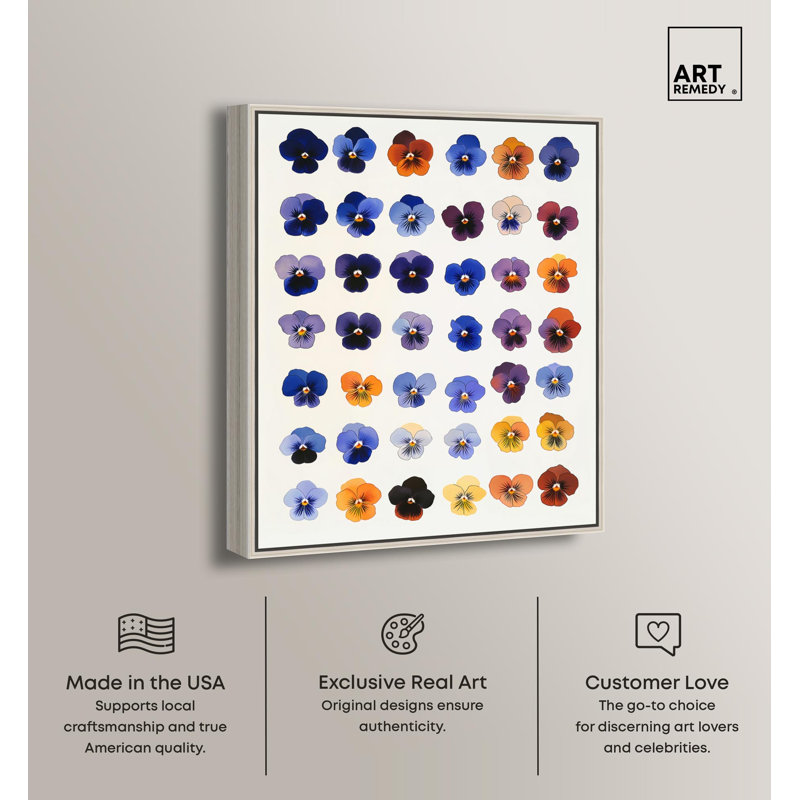 Impression sur toile Pansy Patch Grid II par Art Remedy, H 31 po x l 25 po, Cadre argenté