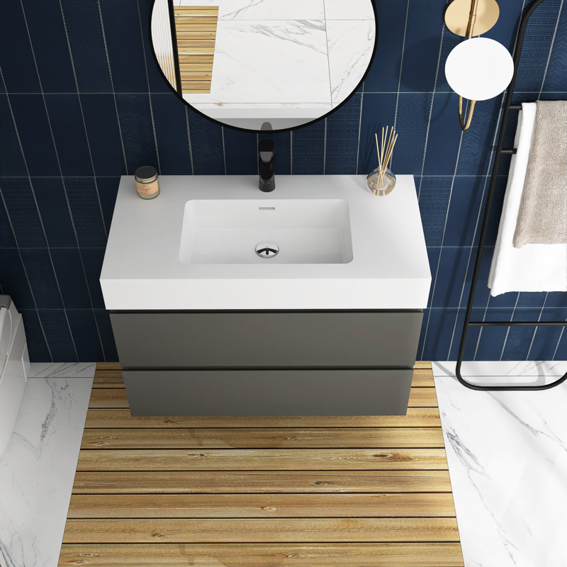 36" Single Bathroom Vanity Set, gris, Blanc