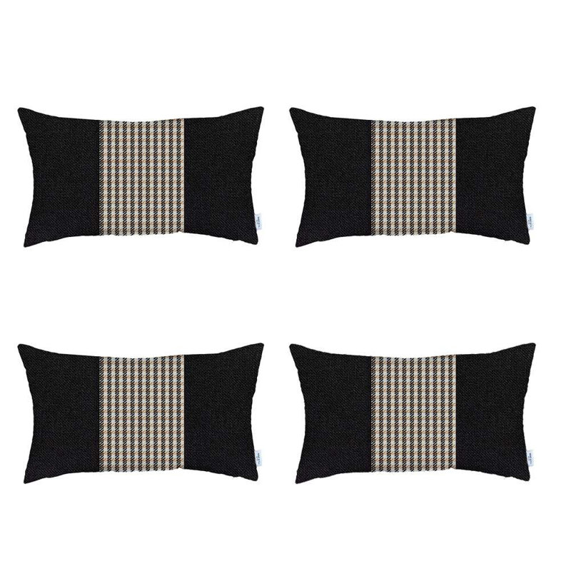 Ensemble de 4 housses de coussin lombaires centrales, Brun clair et noir