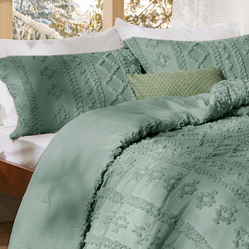 Ensemble d'édredon en microfibre toutes saisons, Vert, Édredon pour très grand lit + 2 taies décorativ