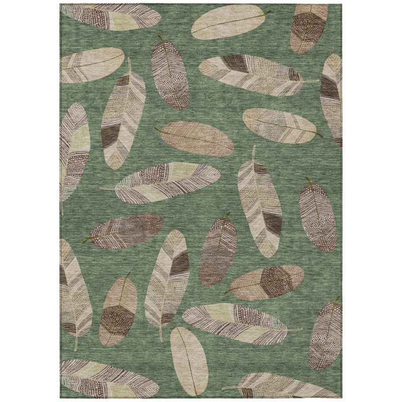 Machine Washable Indoor/Outdoor Chantille ACN2649 Botanical Rug, Green, 2'6" x 3'10"