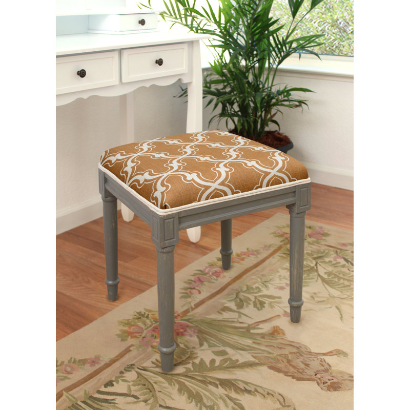 Tabouret de coiffeuse en treillis Pangle, Blanc, Caramel