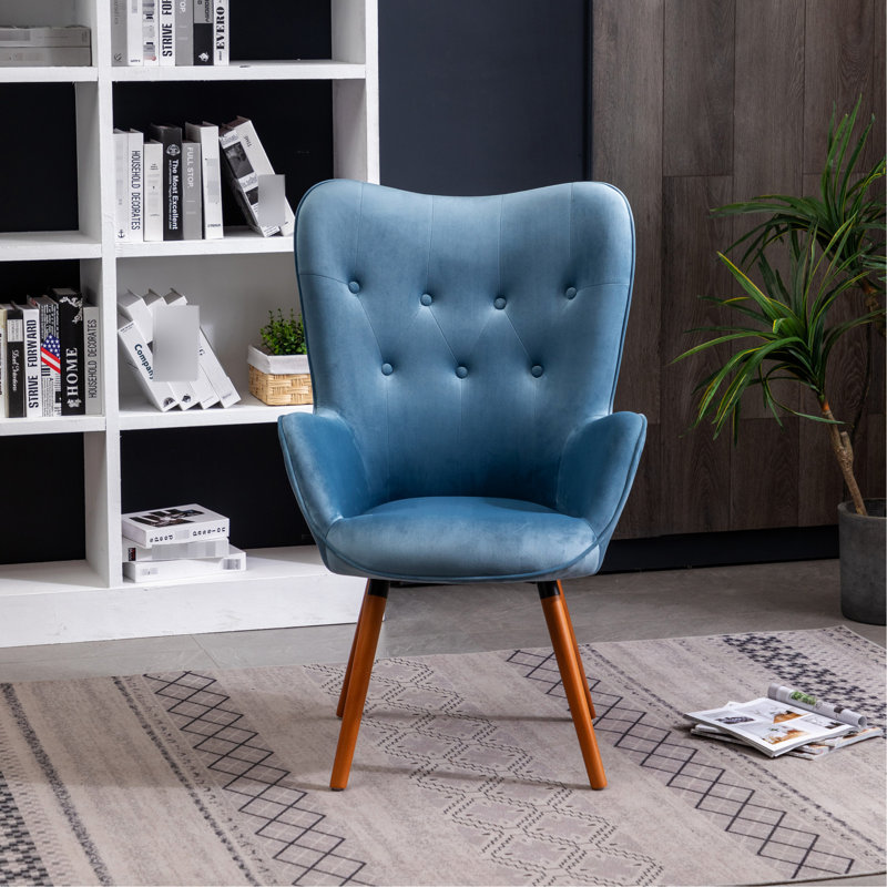 Siège en velours bleu - dossier capitonné, dossier en bois massif, pieds pour une assise agréable, Bleu