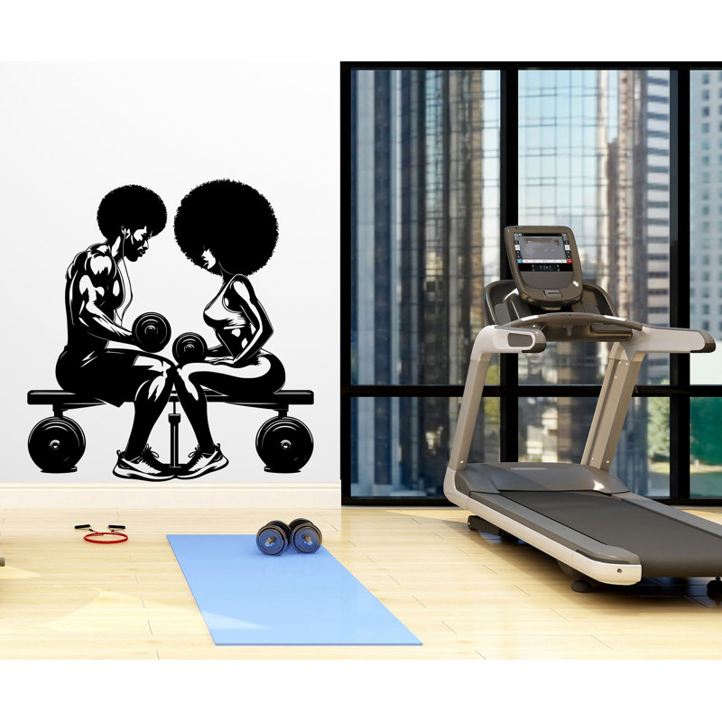 Décalcomanie murale Couple Afro Gym, H 23 po x l 22 po