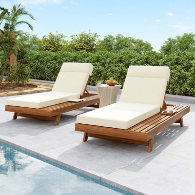 Farnborough Patio Adjustable Acacia Wood Chaise Lounge With Triple-Fold Cushion by Red Barrel Studio