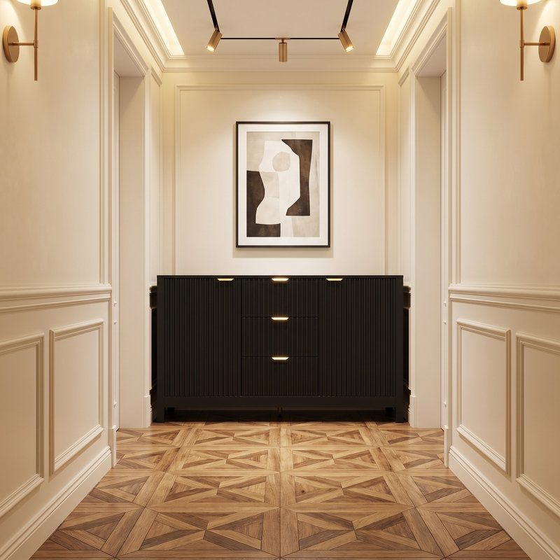 Buffet avec 3 tiroirs et portes à fermeture en douceur Artistic Wave-design, Black