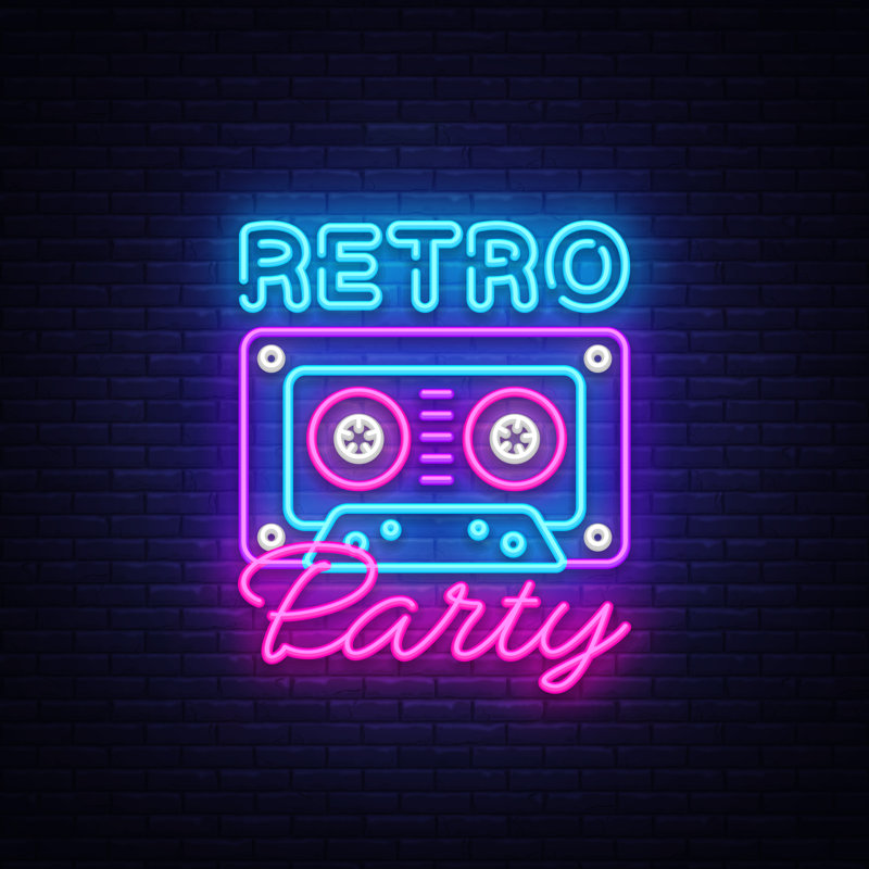 Retro Party Neon Poster by Soifer - Wrapped Canvas Print, 30cm H x 30cm W x 3.8cm D